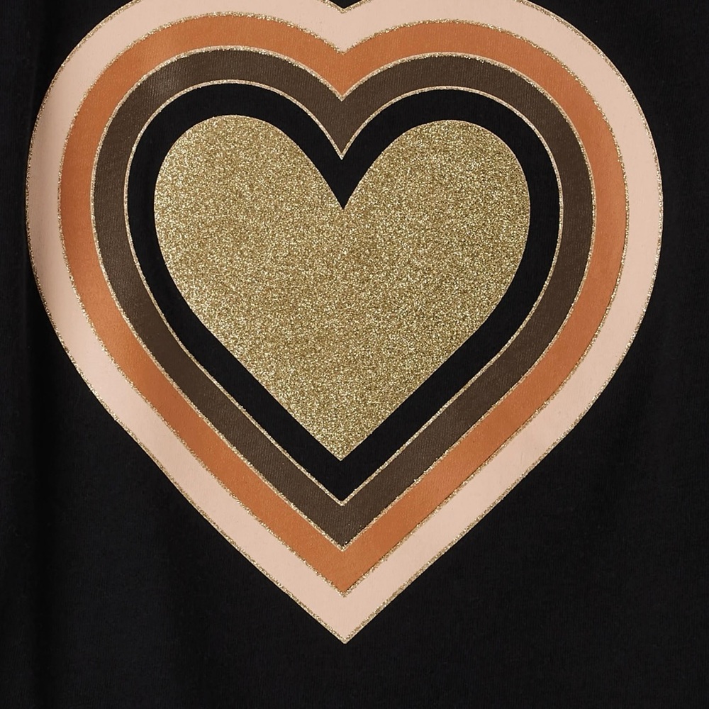 Black Tee with Gold and Brown Heart Design